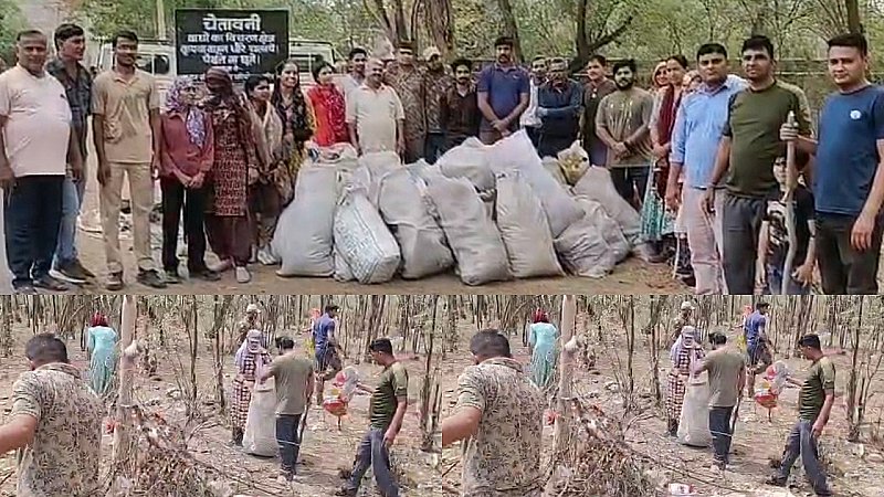 गर्मियों में वन क्षेत्र में आग लगने के चलते वन विभाग व बफर जोन के अधिकारियों के सहयोग से चलाया गया सफाई अभियान